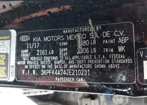 2018 Kia Forte Lx z USA, uszkodzony, nr VIN 3KPFK4A74JE210231